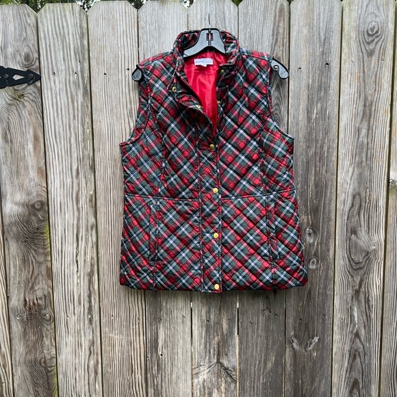 KIM ROGERS Tartan Red Snap Full Zip Puffer Vest Women’s  Medium - Picture 2 of 10